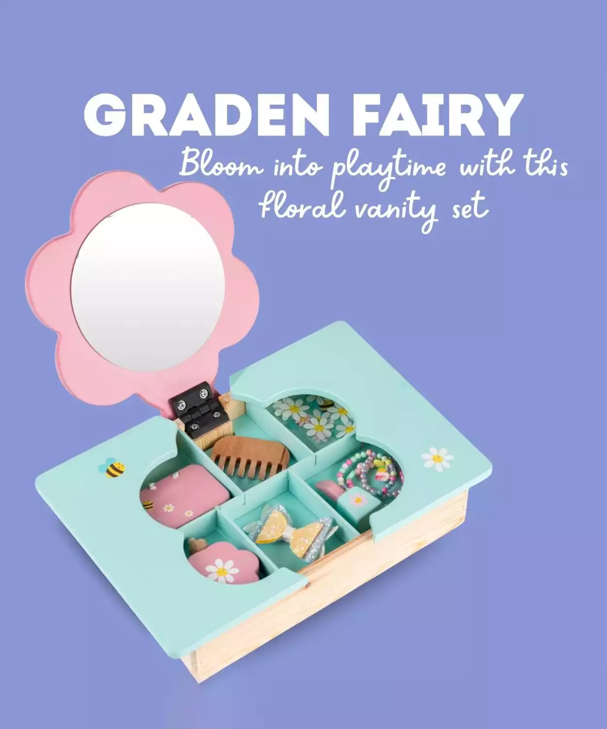 Wooden Garden Flower Design Dressing Table Pretend Play Toy